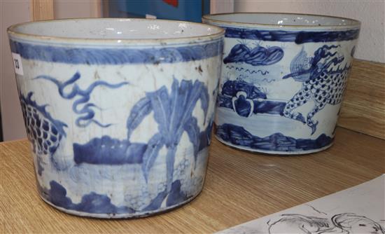 A pair of Chinese blue and white qilin ice pails height 20cm